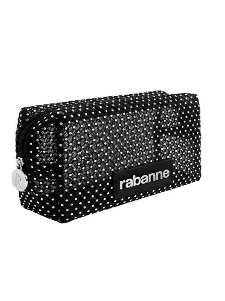 Paco Rabanne Crystal Embellished Studded Black Mesh Makeup Cosmetic Bag / Pouch